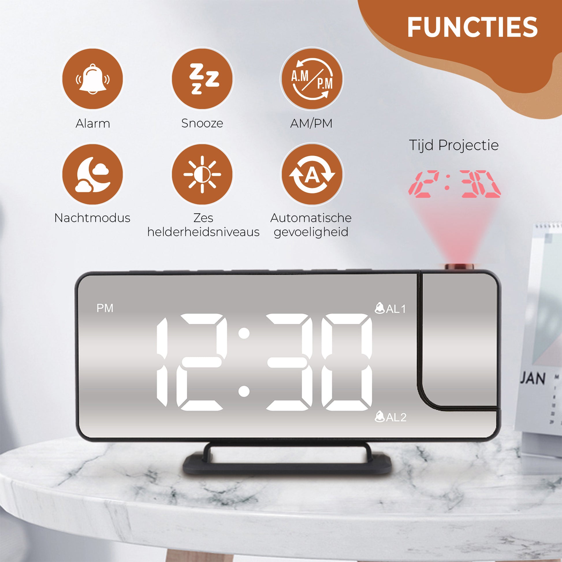 functies-van-de-projectie-wekker-zwart