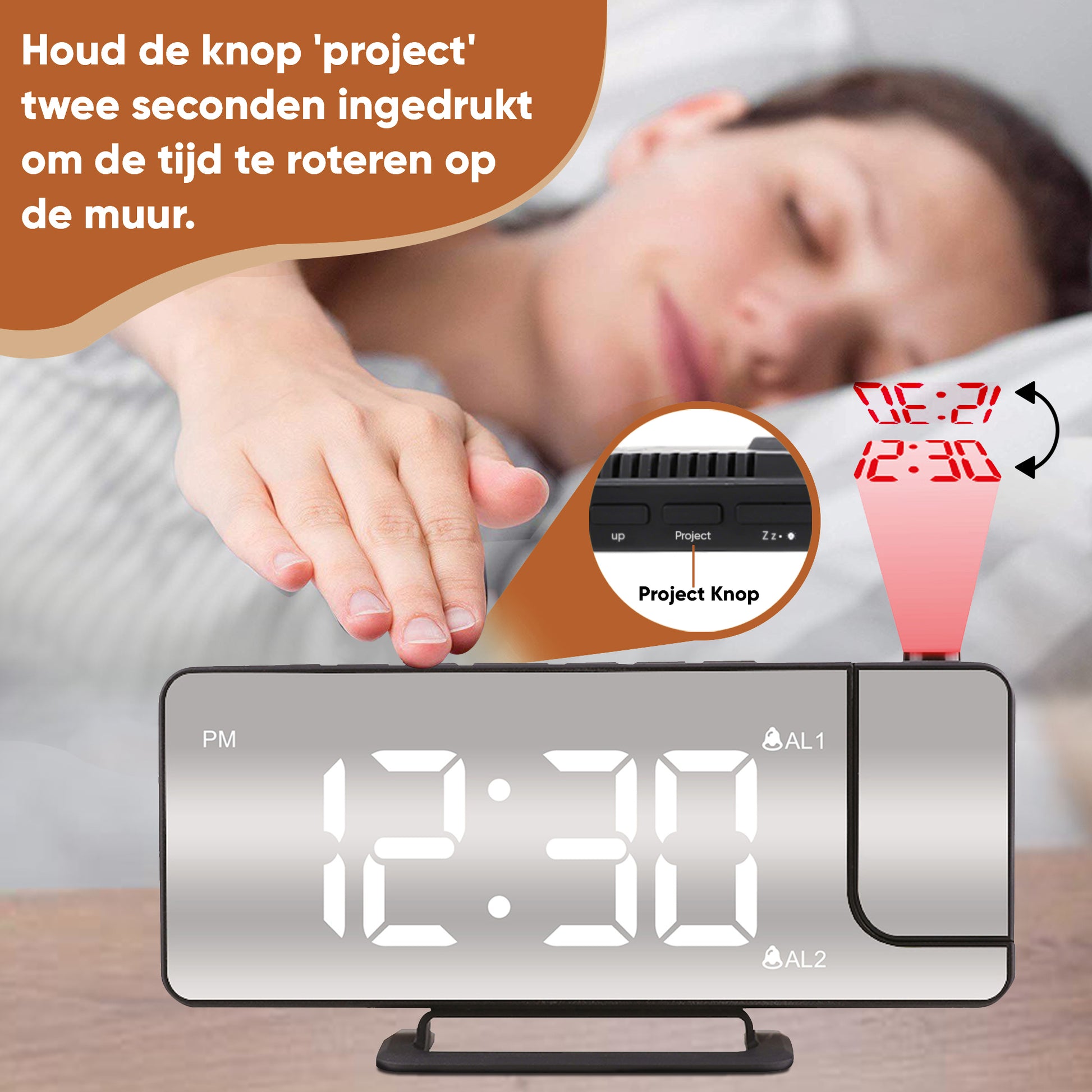 tijd-rotatie-op-de-muur-projectie-wekker