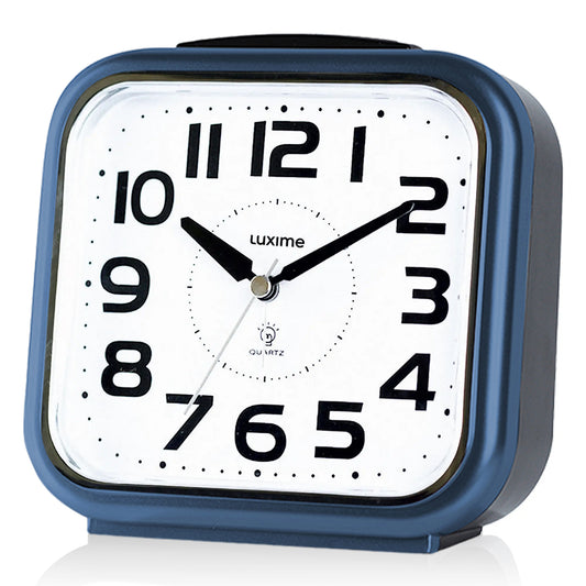 Luxime analoge wekker blauw met grote cijfers en stil uurwerk