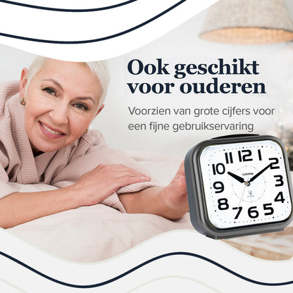 Luxime grijze analoge wekker met grote cijfers geschikt voor ouderen