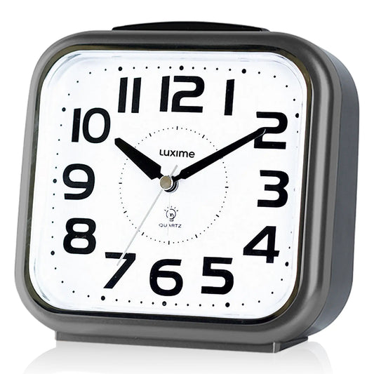 Luxime analoge wekker grijs met grote cijfers en stil uurwerk