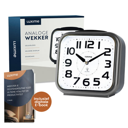 Luxime grijze analoge wekker inclusief digitaal e-book en verpakking