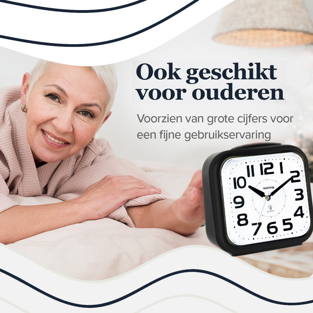 Luxime analoge wekker met grote cijfers geschikt voor ouderen