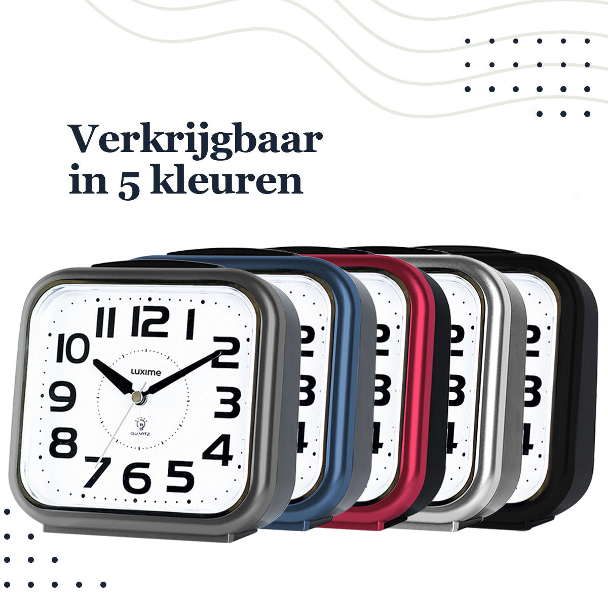 Luxime analoge wekker verkrijgbaar in 5 kleuren waaronder grijs