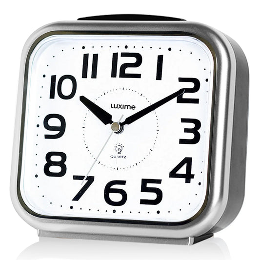 Luxime analoge wekker zilver met grote cijfers en stil uurwerk