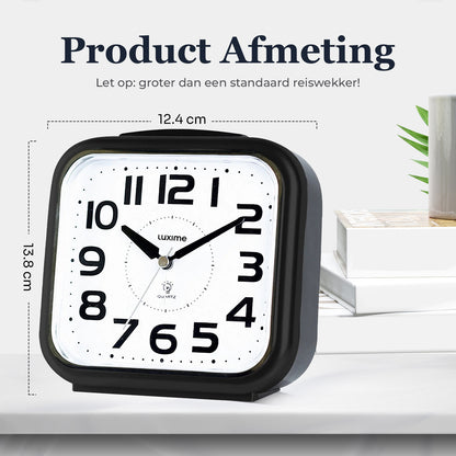 Afmetingen van de Luxime analoge wekker zwart 12,4 x 13,8 cm