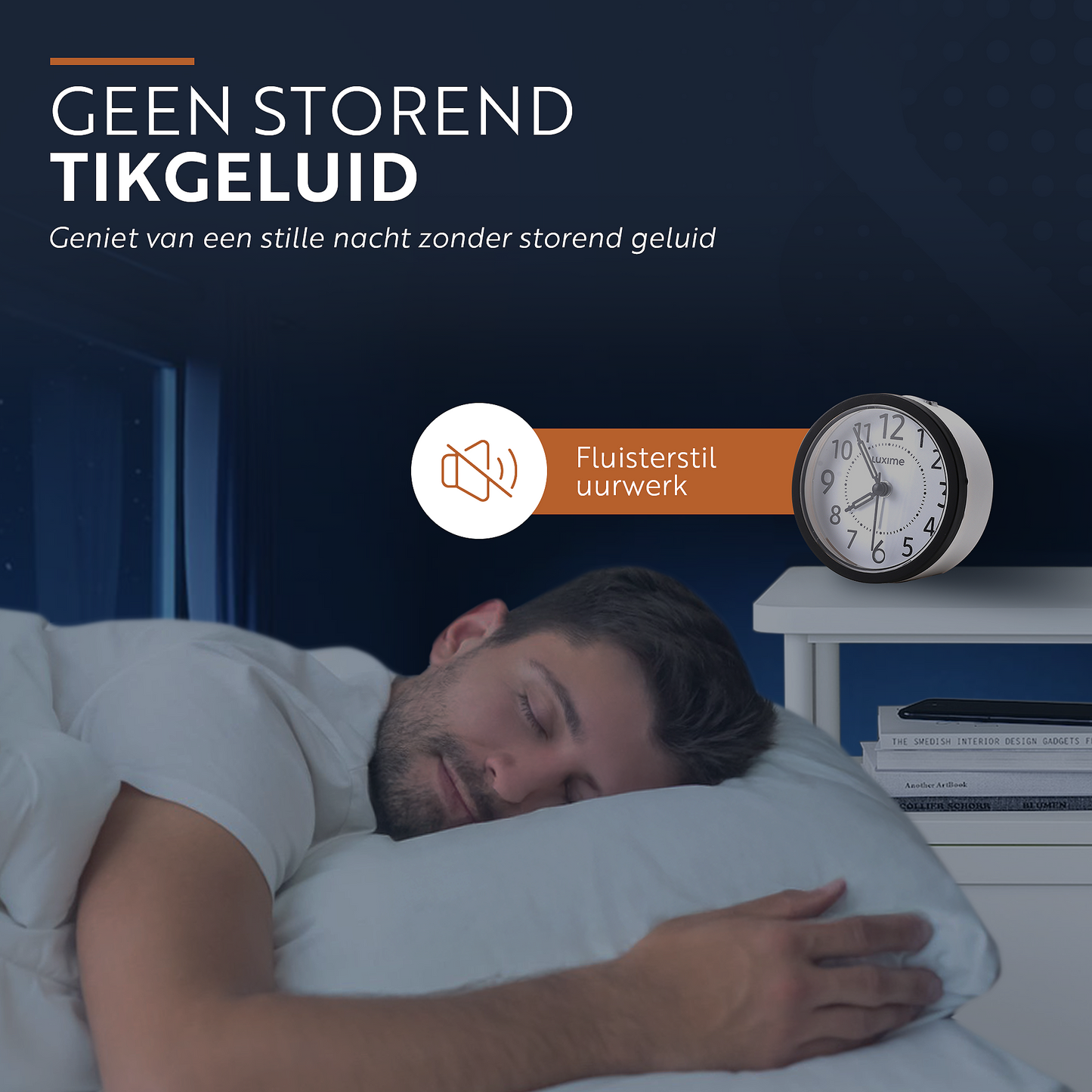Luxime analoge wekker zwart met fluisterstil uurwerk zonder storend tikgeluid in slaapkamer