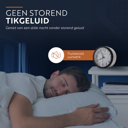 Luxime analoge wekker zwart met fluisterstil uurwerk zonder storend tikgeluid in slaapkamer