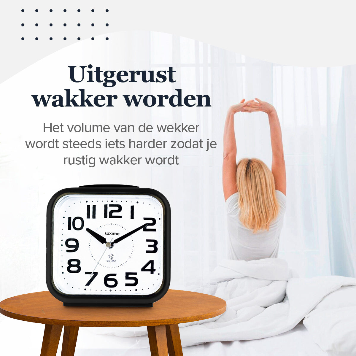 Luxime analoge wekker zwart met geleidelijk harder wordend alarm voor rustig wakker worden