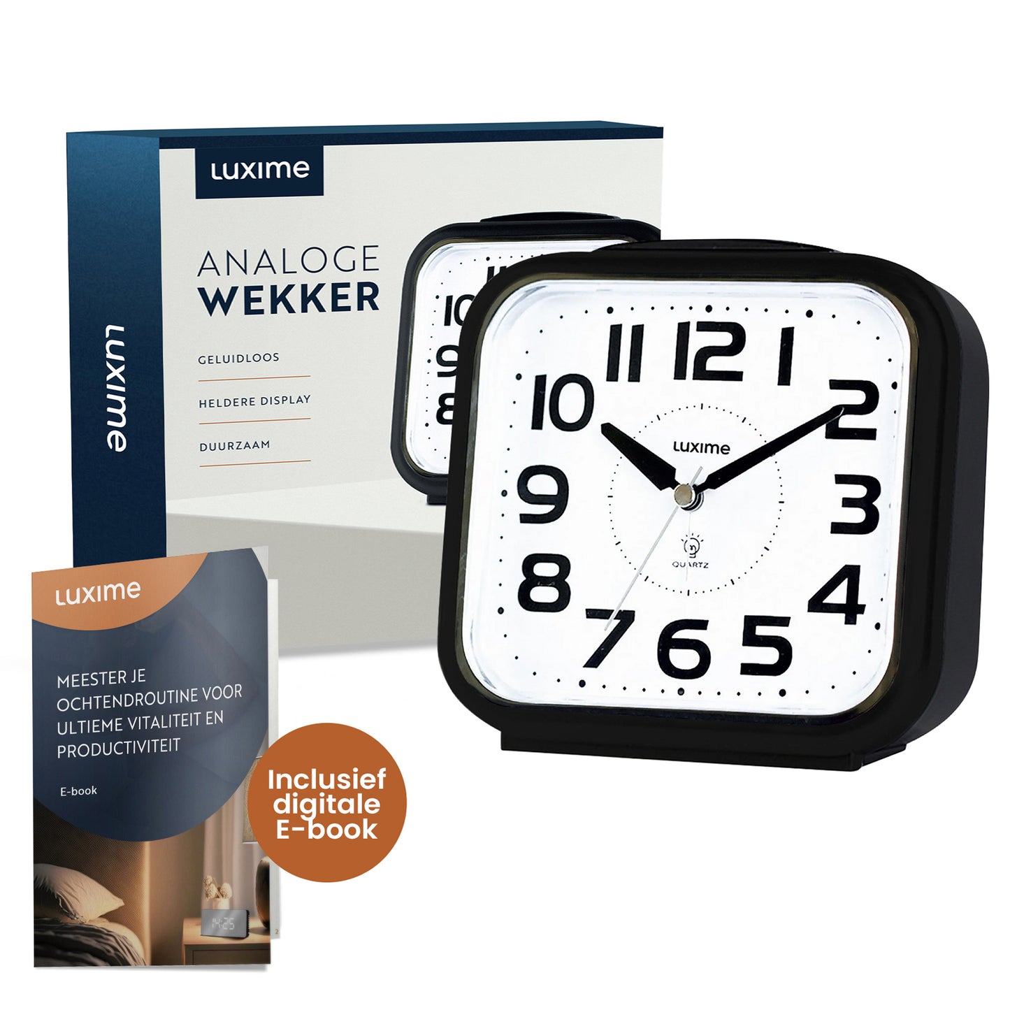 Luxime analoge wekker zwart inclusief luxe verpakking en digitale E-book
