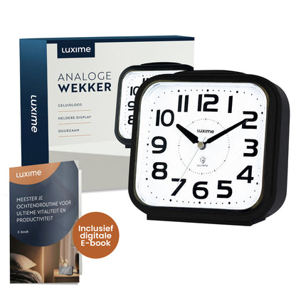 Luxime analoge wekker zwart inclusief luxe verpakking en digitale E-book
