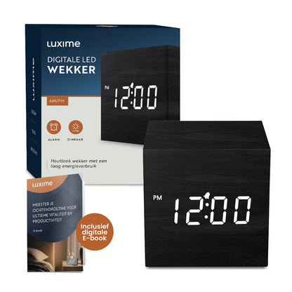Luxime digitale LED wekker zwart met dimbaar display inclusief digitale e-book
