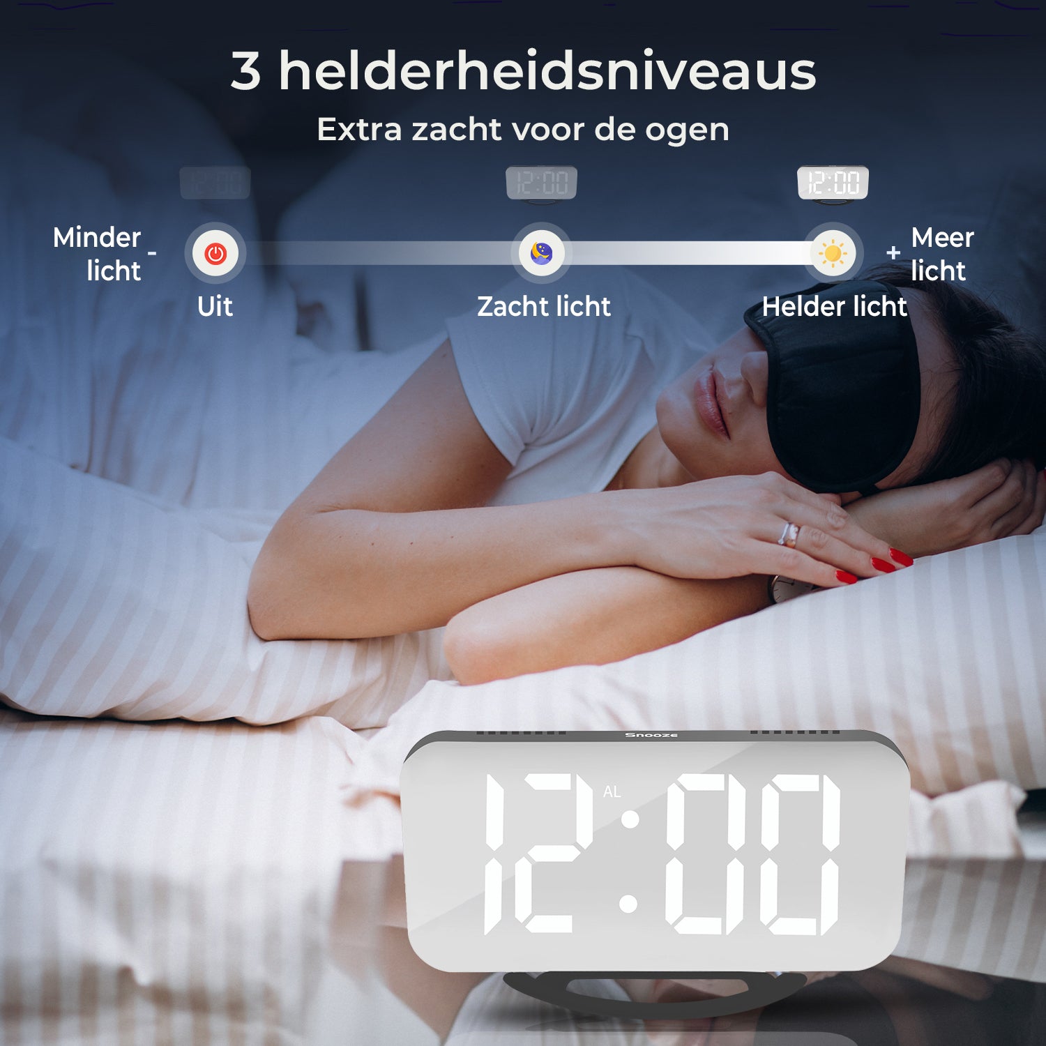 Luxime digitale wekker met 3 helderheidsniveaus dimfunctie nachtmodus en zacht LED licht voor slaapkamer
