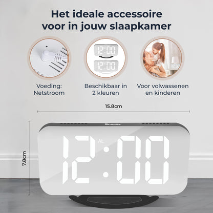 Luxime digitale wekker met afmetingen 15 8 cm breed en 7 8 cm hoog geschikt voor slaapkamer volwassenen en kinderen met netstroom voeding