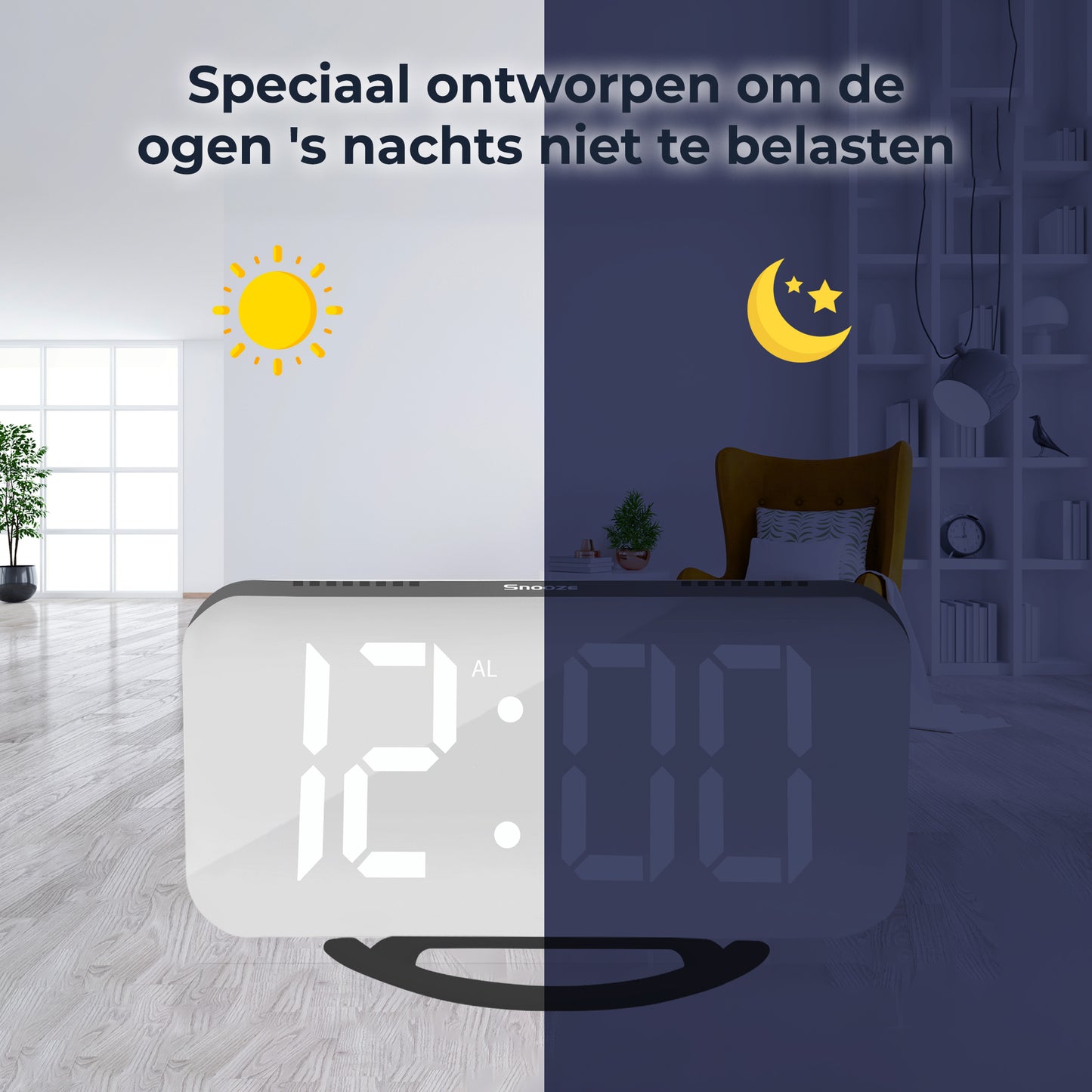Luxime digitale wekker met oogvriendelijk zacht licht speciaal ontworpen voor slaapkamer en nachtmodus zonder storend licht
