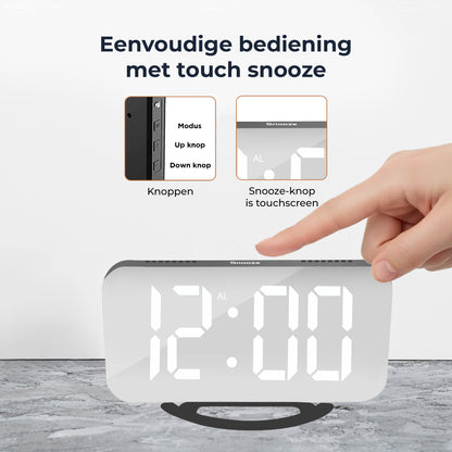 Luxime digitale wekker met touch snooze knop touchscreen bediening en zijknoppen voor eenvoudige instelling