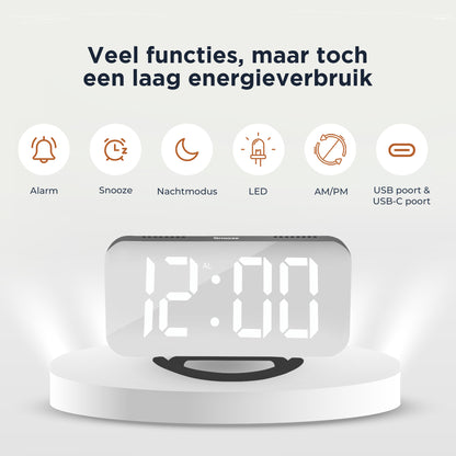 Luxime digitale wekker met alarm snooze nachtmodus LED display AM PM en USB en USB C poort