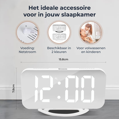 Luxime digitale wekker wit 15 8 cm breed met USB en USB C poort LED display nachtmodus geschikt voor volwassenen en kinderen