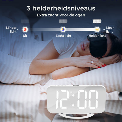 Luxime digitale wekker wit 15 8 cm met 3 helderheidsniveaus dimbaar LED display en nachtmodus extra zacht licht voor de ogen