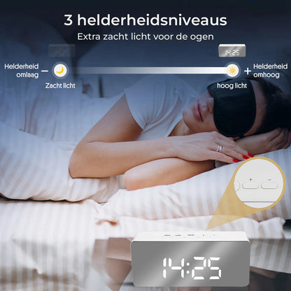 Luxime digitale wekker wit met drie helderheidsniveaus zacht LED licht voor de ogen ideaal voor slaapkamer en nachtmodus functie