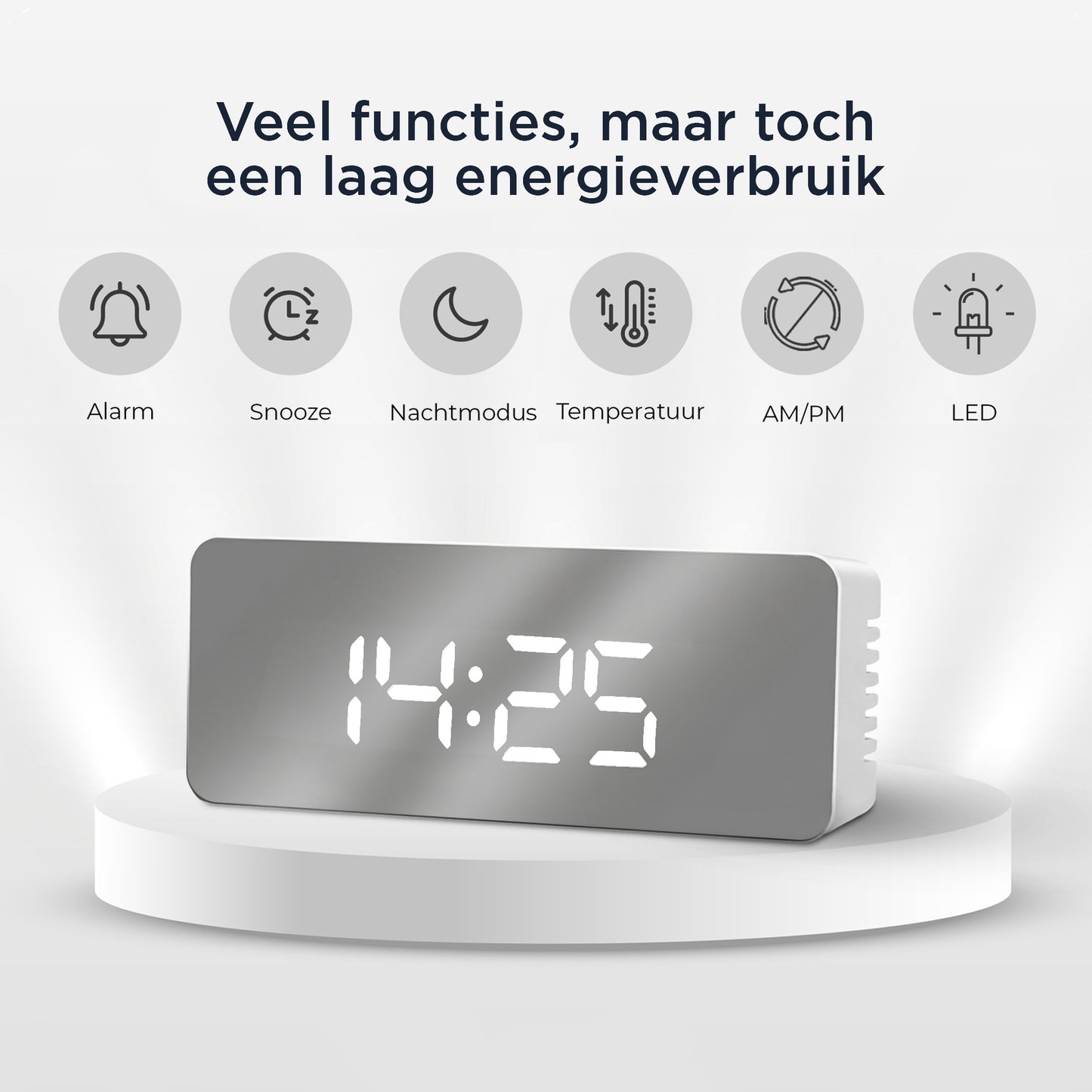 Luxime digitale wekker wit met LED display alarm snooze nachtmodus temperatuur en laag energieverbruik modern design