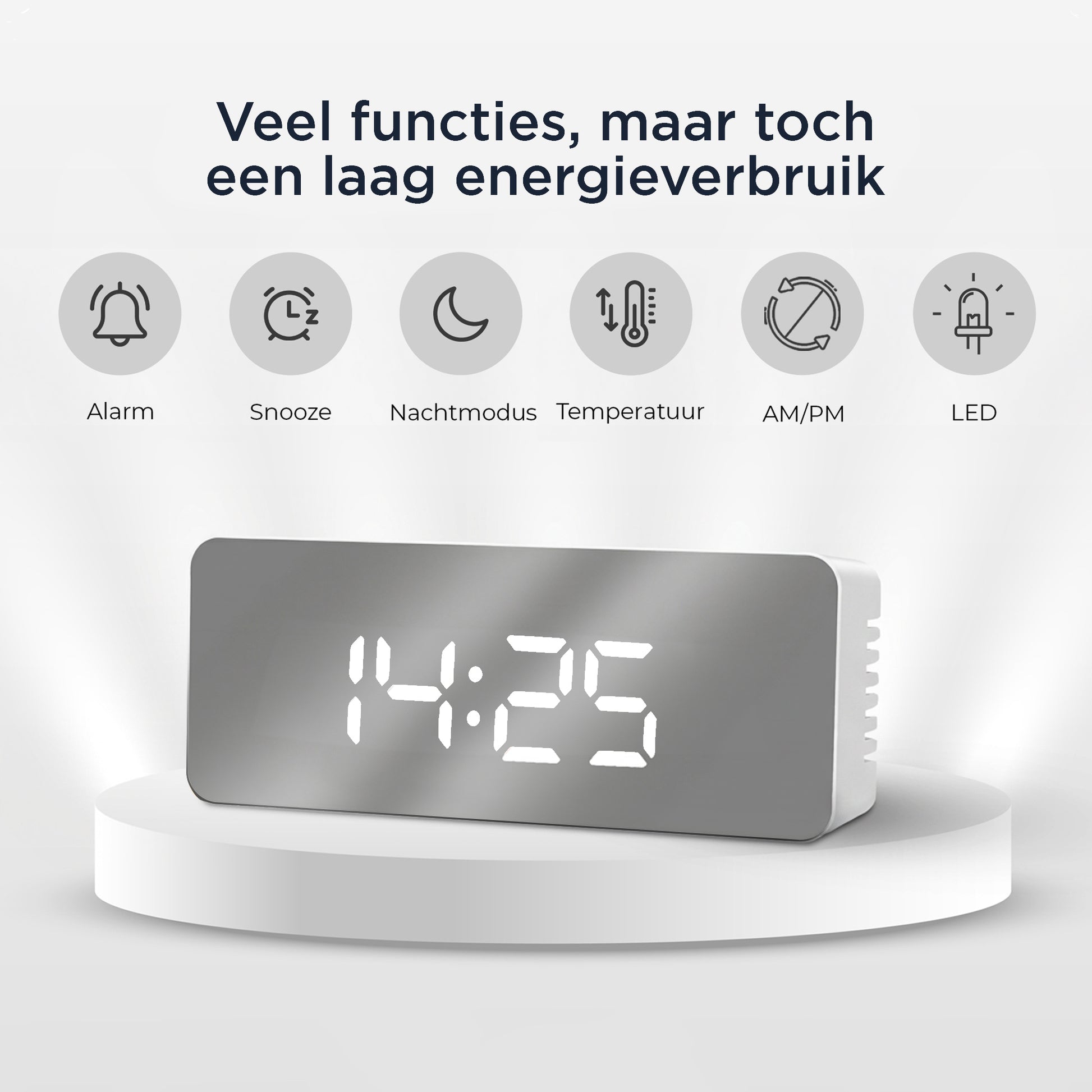 Luxime digitale wekker wit met LED display alarm snooze nachtmodus temperatuur en laag energieverbruik modern design