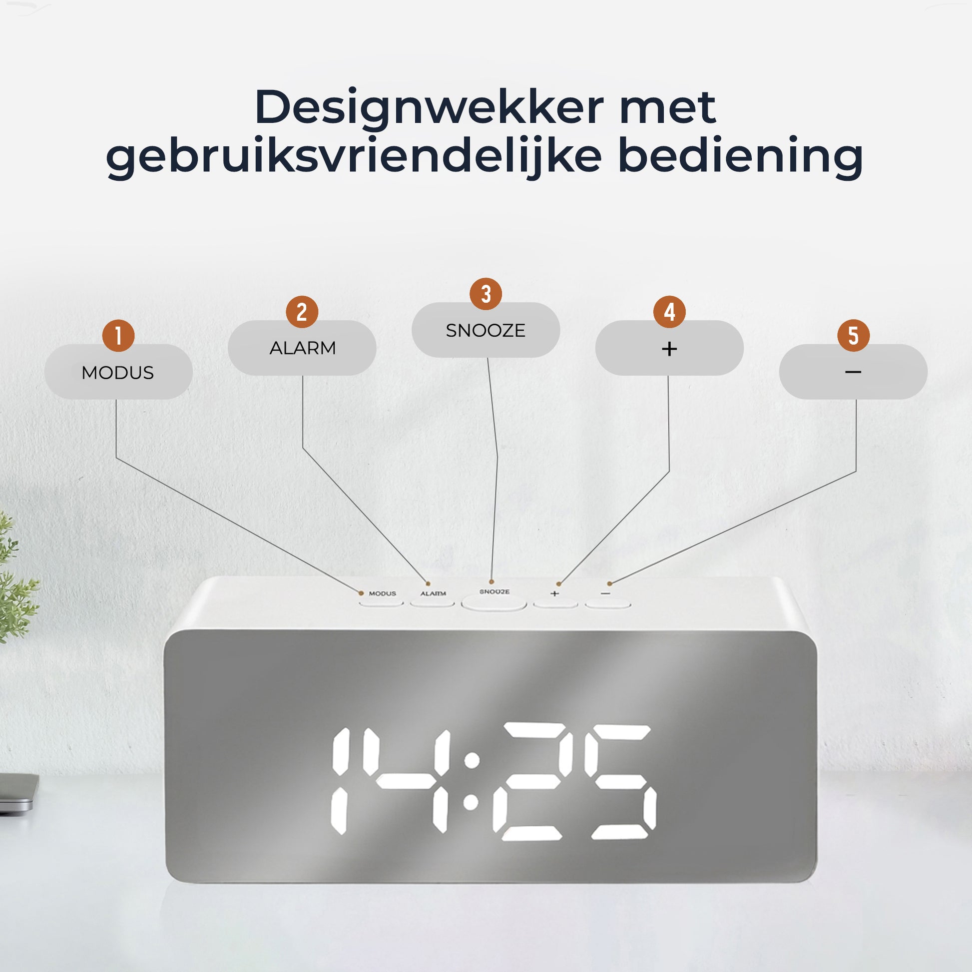 Luxime digitale wekker wit met gebruiksvriendelijke bediening duidelijke knoppen voor modus alarm snooze en tijd instellen