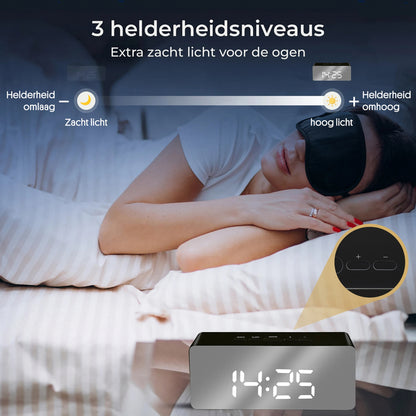 Luxime digitale wekker zwart met drie helderheidsniveaus zacht LED licht voor de ogen ideaal voor gebruik in de slaapkamer tijdens de nacht
