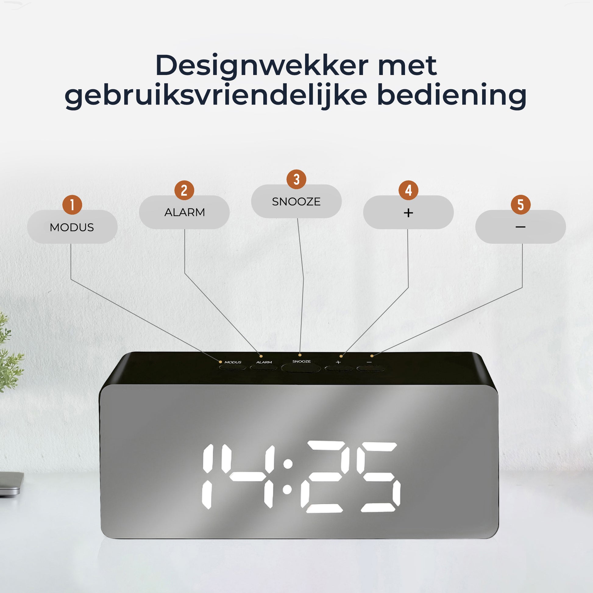 Luxime digitale wekker zwart met gebruiksvriendelijke bediening duidelijke knoppen voor modus alarm snooze en helderheid modern design
