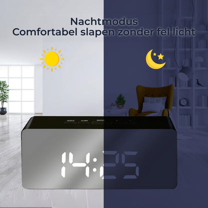 Luxime digitale wekker zwart met nachtmodus en zacht LED licht voor comfortabel slapen zonder fel licht in de slaapkamer dag en nacht weergave