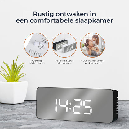 Luxime digitale wekker zwart in moderne slaapkamer met LED display voor rustig ontwaken comfortabel en minimalistisch design