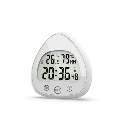 Luxime 3-in-1 douchetimer met thermometer en hygrometer in wit design voor badkamer en energiebesparing