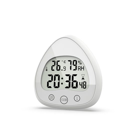 Luxime 3-in-1 douchetimer met thermometer en hygrometer in wit design voor badkamer en energiebesparing