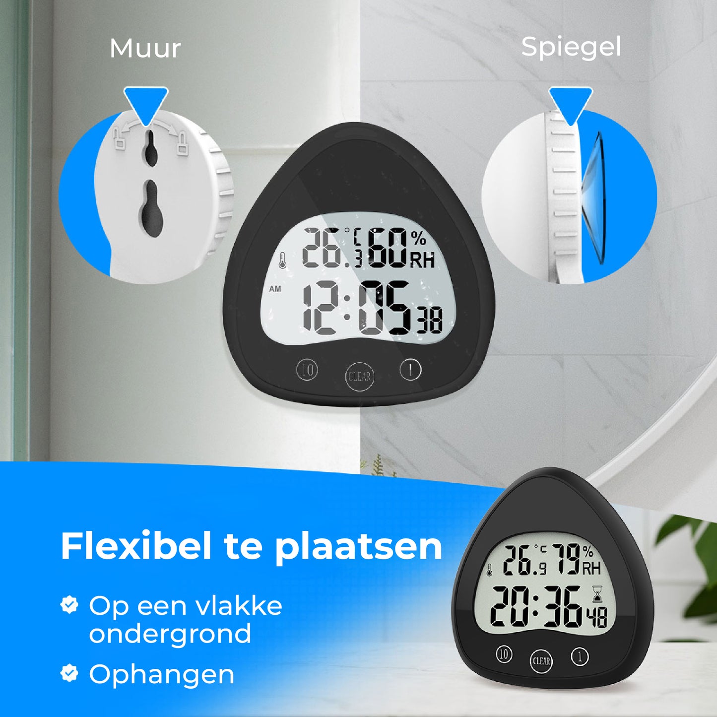 Luxime douchetimer eenvoudig te bevestigen op muur of spiegel in de badkamer
