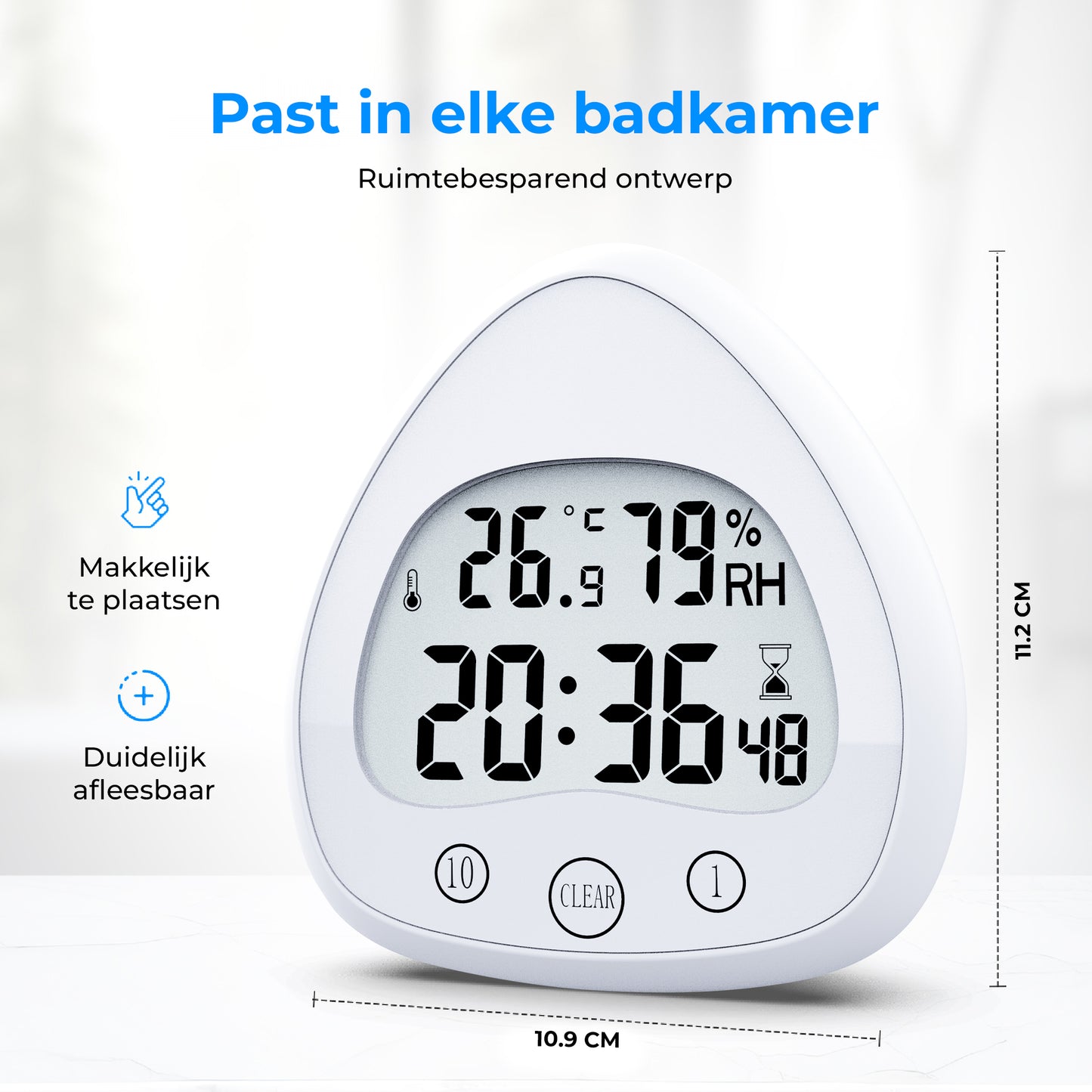 Luxime compacte witte douchetimer met groot LCD-scherm – past in elke badkamer