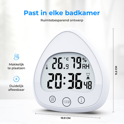 Luxime compacte witte douchetimer met groot LCD-scherm – past in elke badkamer