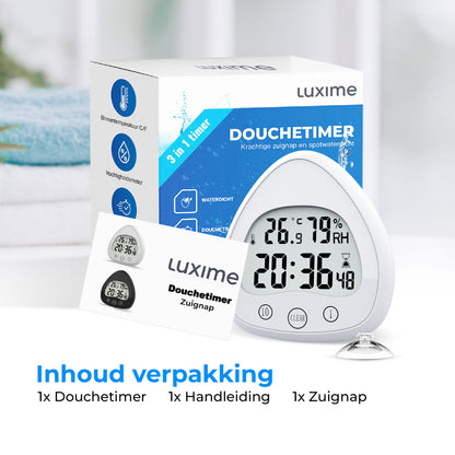 Complete set Luxime witte douchetimer – inclusief zuignap en handleiding