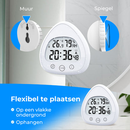 Luxime witte douchetimer flexibel te plaatsen – bevestig op muur, spiegel of vlakke ondergrond