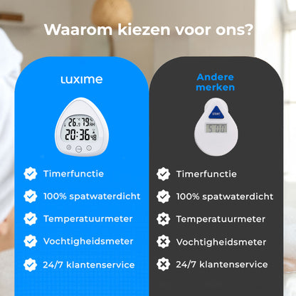 Vergelijking Luxime witte douchetimer met andere merken – 3-in-1 met extra functies