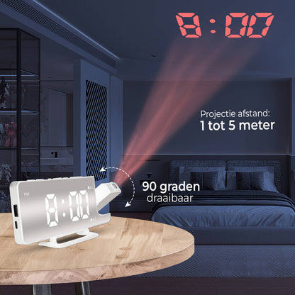 Luxime projector wekker met 90 graden draaibare tijdprojectie tot 5 meter afstand
