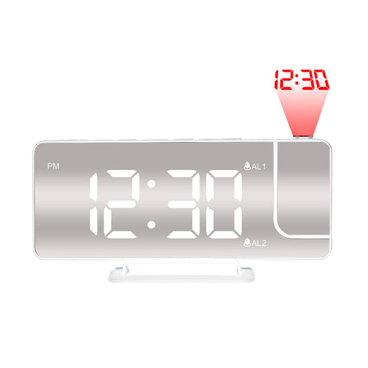 Luxime projector wekker met LED display, spiegel en dubbele alarmfunctie in wit