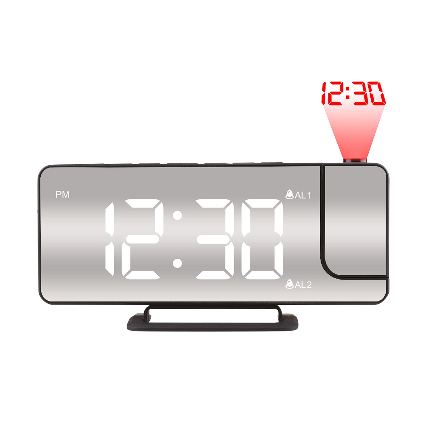 Luxime projector wekker met LED display, spiegel en dubbele alarmfunctie in zwart