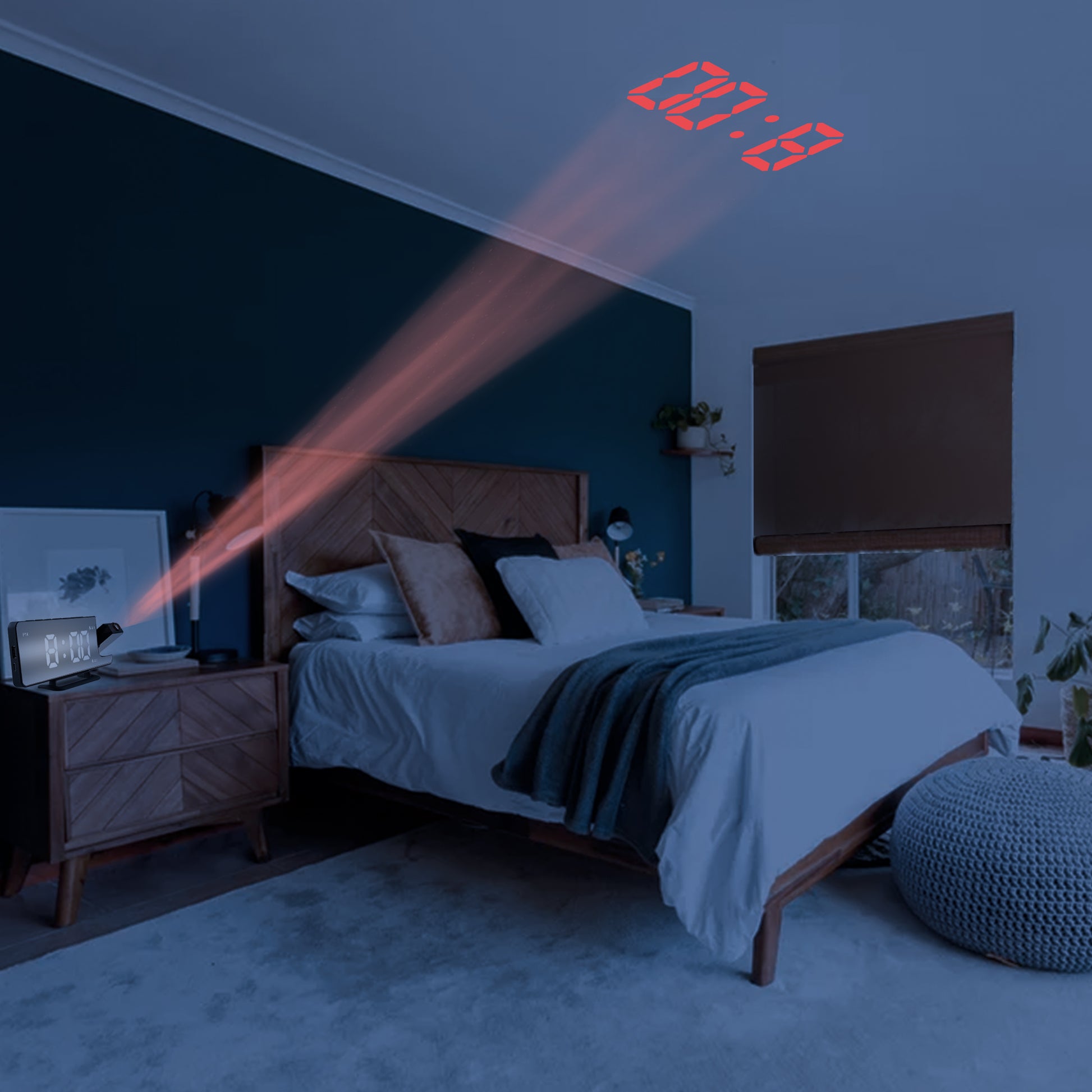 Luxime projector wekker met tijdprojectie op het plafond in de slaapkamer