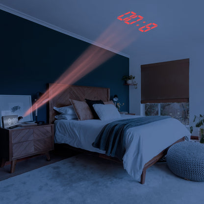 Luxime projector wekker met tijdprojectie op het plafond in de slaapkamer