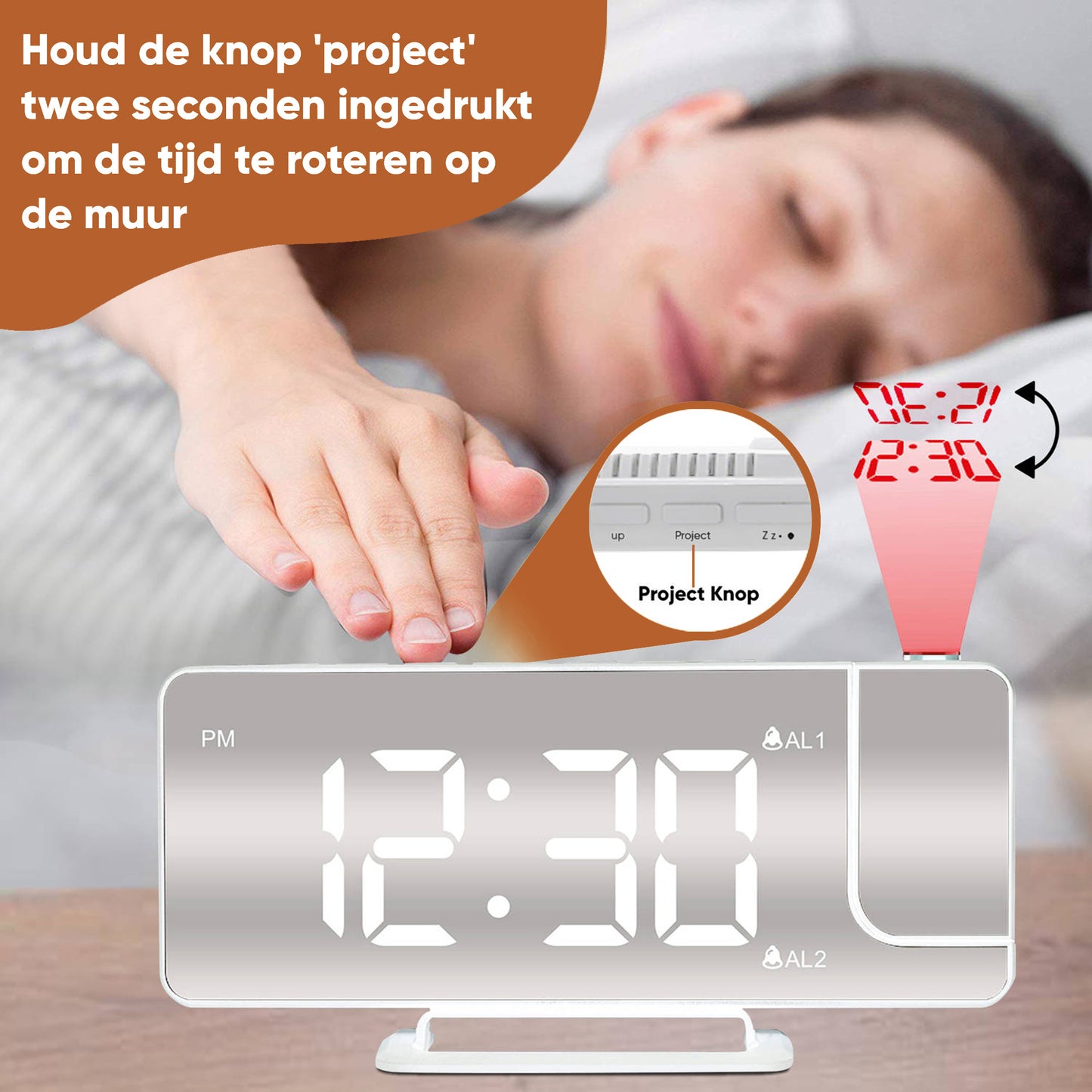 Luxime projector wekker met roteerbare tijdprojectie op de muur