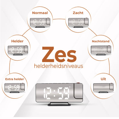Luxime projector wekker in zwart met 6 instelbare helderheidsniveaus