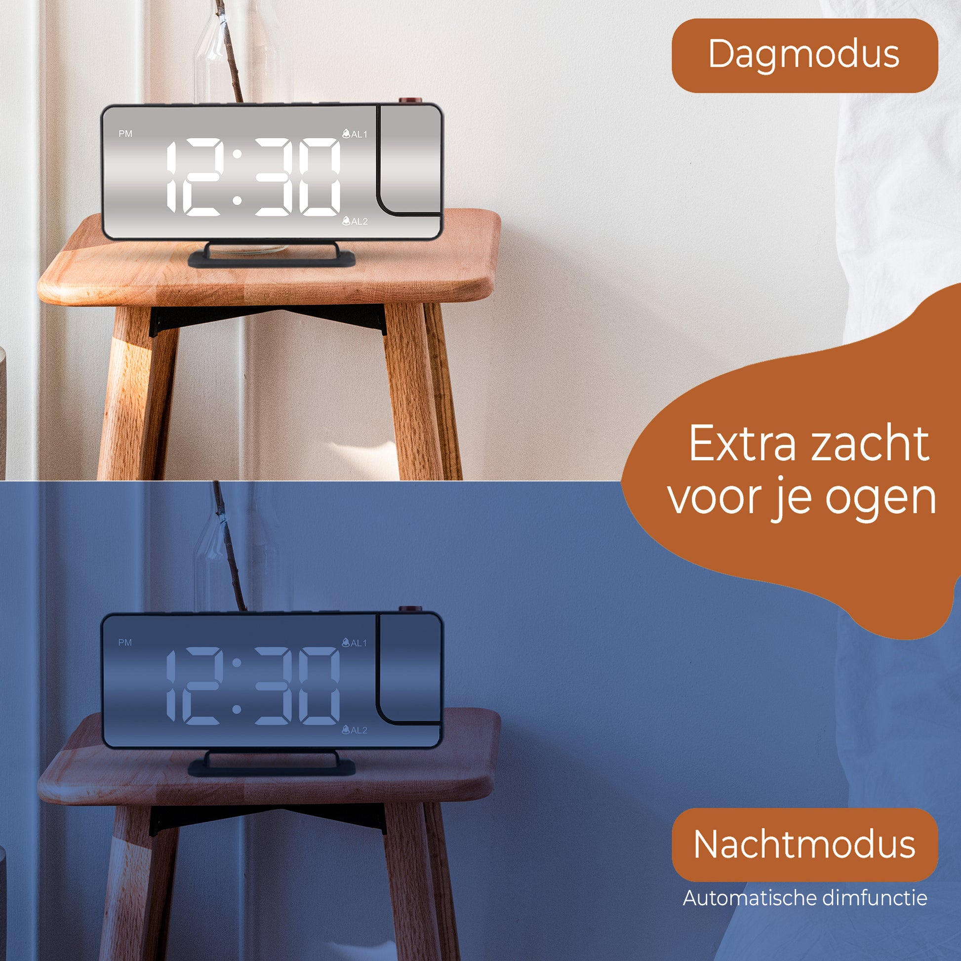 Luxime projector wekker in zwart met dag- en nachtmodus en automatische dimfunctie