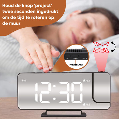 Luxime projector wekker in zwart met roteerbare tijdprojectie op de muur