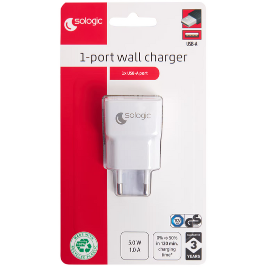 USB adapter met 2 poorten (USB-A en USB-C) geschikt voor aansluiting van wekker op netstroom